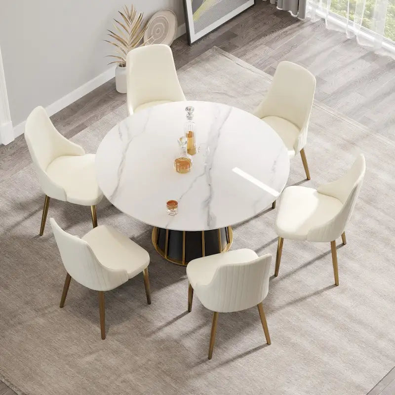 Mesa redonda de comedor de piedra sinterizada blanca de 53 con bandeja giratoria - N/A