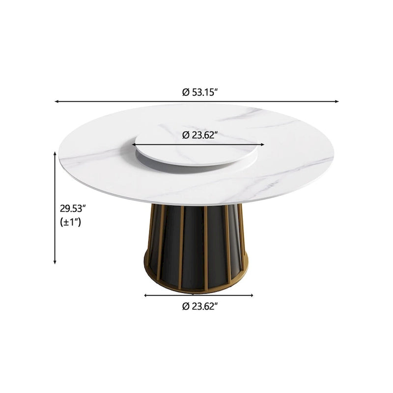 Mesa redonda de comedor de piedra sinterizada blanca de 53 con bandeja giratoria - N/A