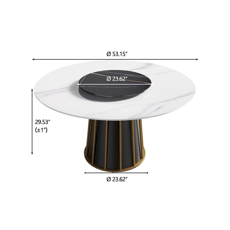 Mesa redonda de comedor de piedra sinterizada blanca de 53 con bandeja giratoria - N/A
