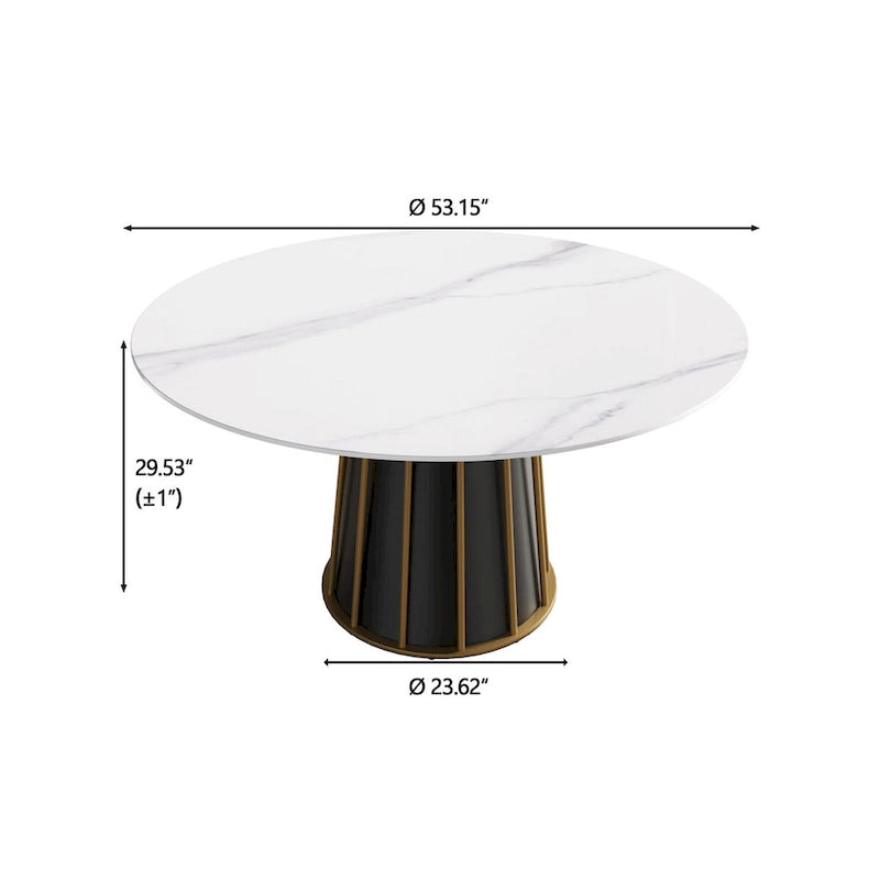 Mesa redonda de comedor de piedra sinterizada blanca de 53 con bandeja giratoria - N/A