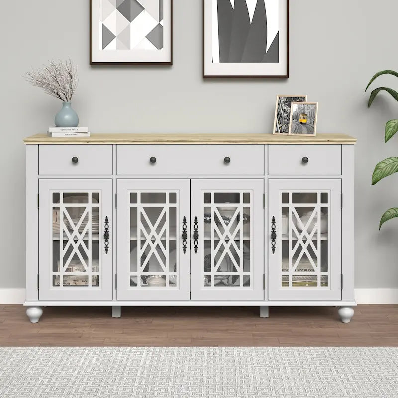 Küchenbuffet im Vintage-Stil, Sideboard mit Schubladen - 63 Zoll breit