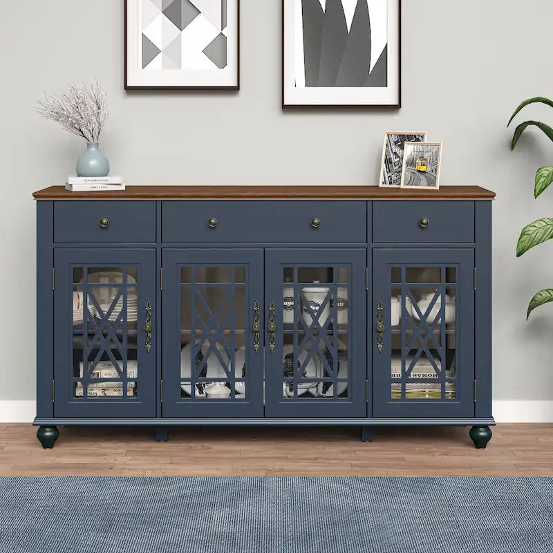 Küchenbuffet im Vintage-Stil, Sideboard mit Schubladen - 63 Zoll breit