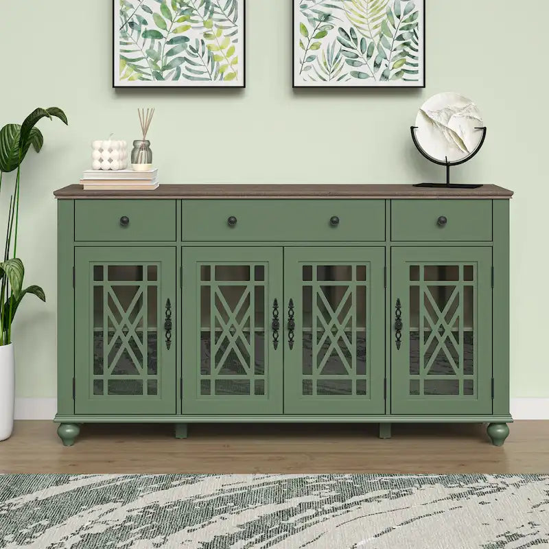 63 Vintage Style Kitchen Accent Buffet Sideboard Cabinet w/ Drawers - 63 in Width