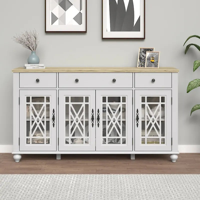 Küchenbuffet im Vintage-Stil, Sideboard mit Schubladen - 63 Zoll breit