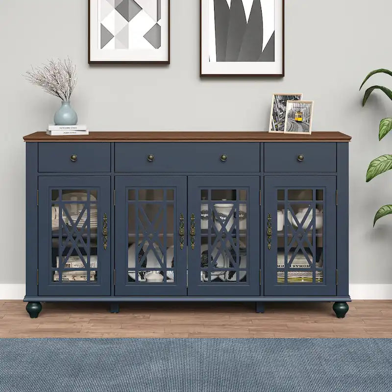 Küchenbuffet im Vintage-Stil, Sideboard mit Schubladen - 63 Zoll breit