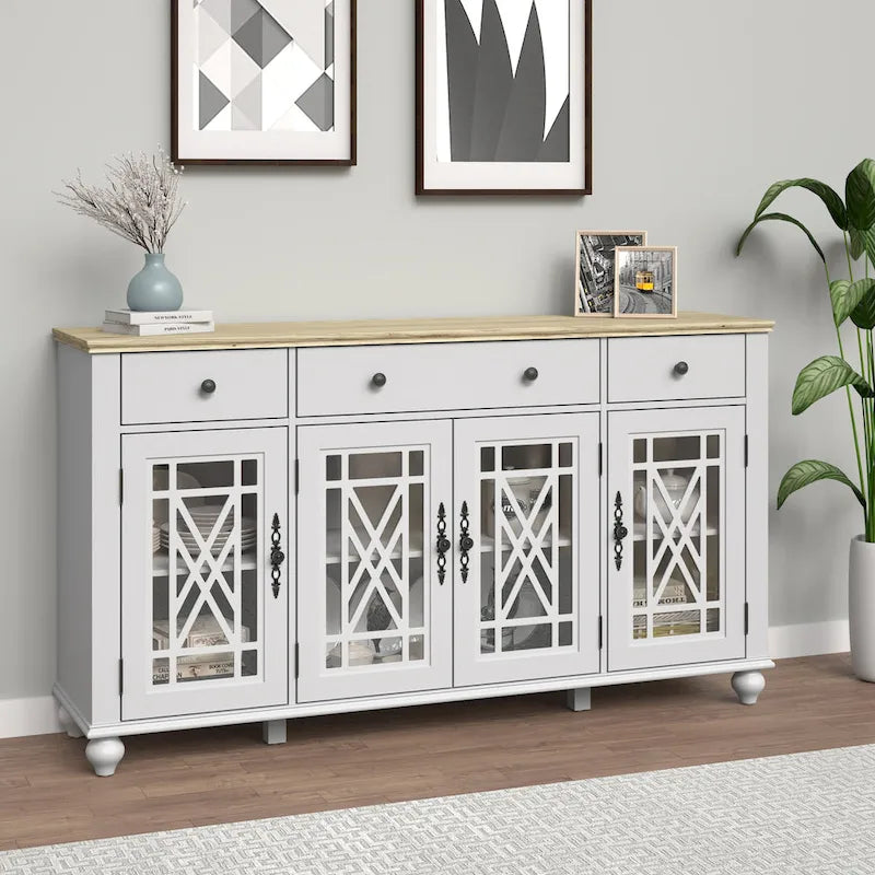 Küchenbuffet im Vintage-Stil, Sideboard mit Schubladen - 63 Zoll breit