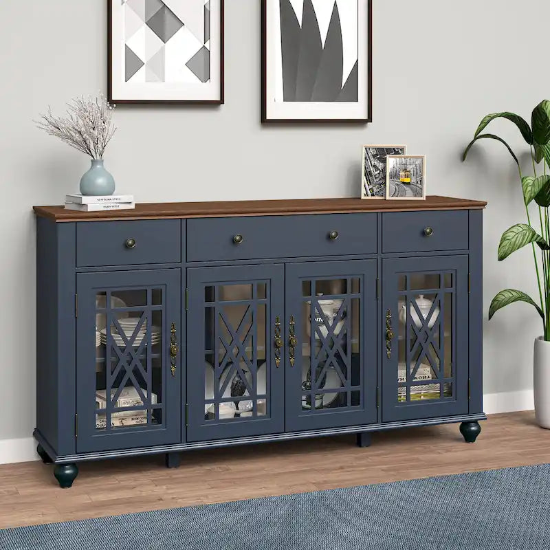 Küchenbuffet im Vintage-Stil, Sideboard mit Schubladen - 63 Zoll breit