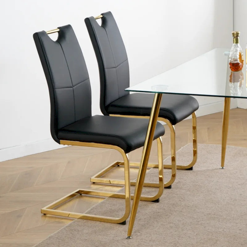 Esszimmer- und Wohnzimmerstühle, gepolsterter Stuhl mit goldfarbenen Metallbeinen, 2er-Set