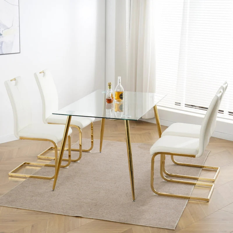 Esszimmer- und Wohnzimmerstühle, gepolsterter Stuhl mit goldfarbenen Metallbeinen, 2er-Set