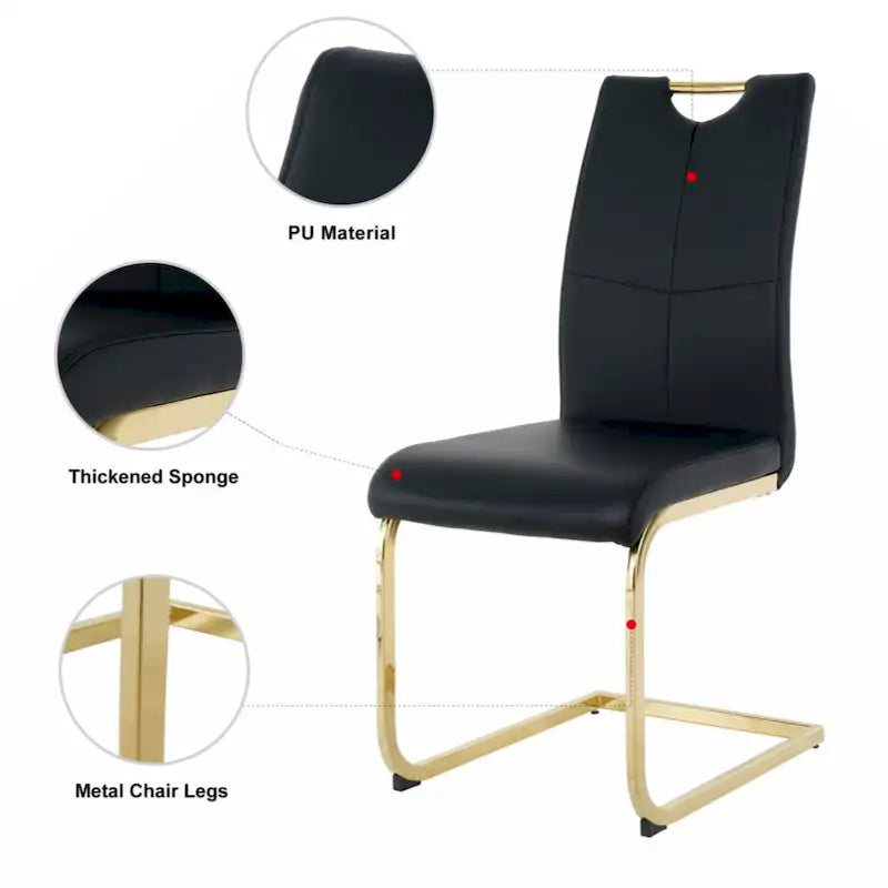 Esszimmer- und Wohnzimmerstühle, gepolsterter Stuhl mit goldfarbenen Metallbeinen, 2er-Set