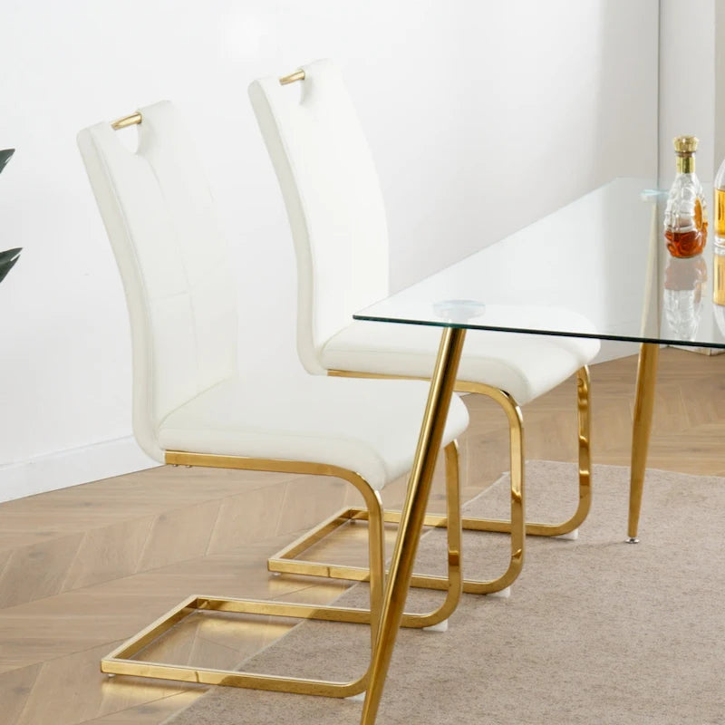Esszimmer- und Wohnzimmerstühle, gepolsterter Stuhl mit goldfarbenen Metallbeinen, 2er-Set