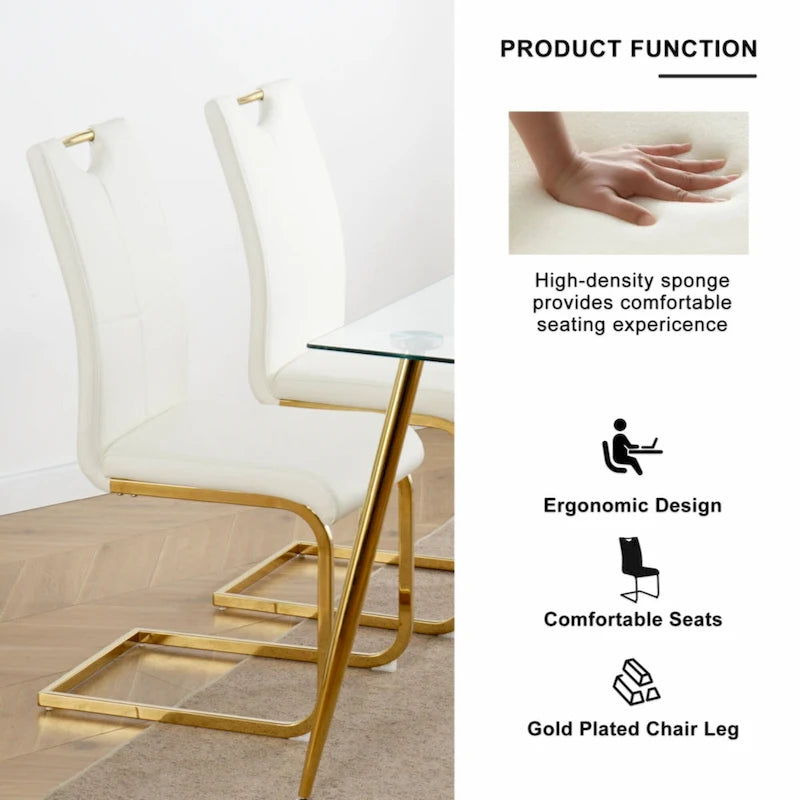 Esszimmer- und Wohnzimmerstühle, gepolsterter Stuhl mit goldfarbenen Metallbeinen, 2er-Set