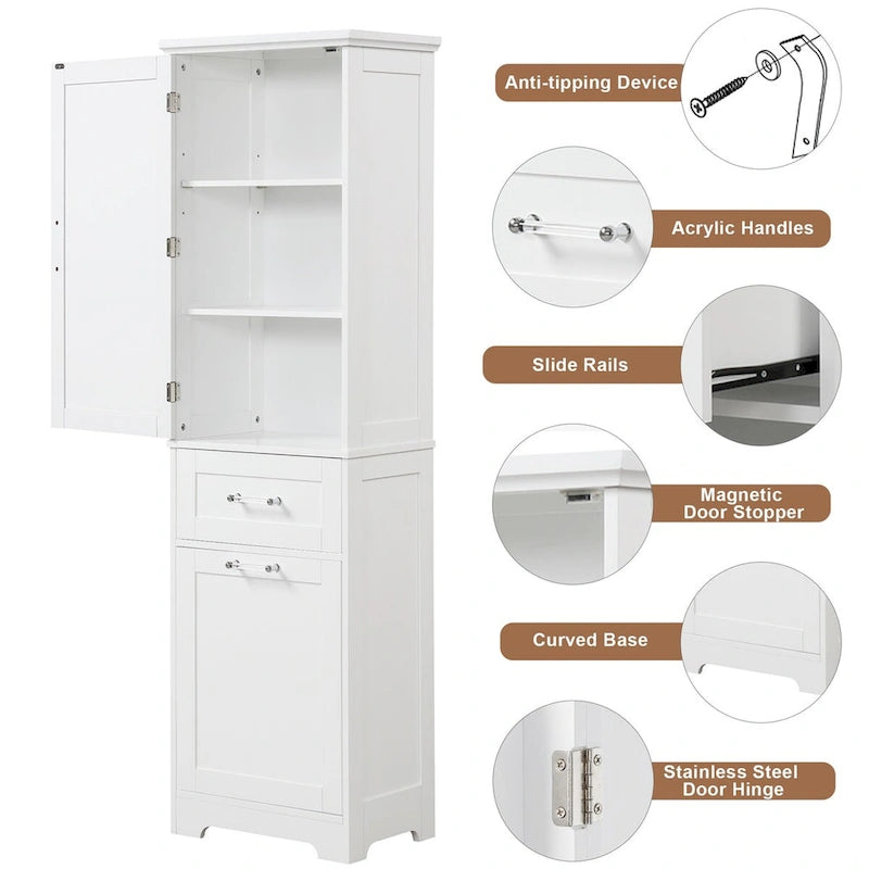 Armoire à linge de 20 in. W x 13 in. D x 68.1 in. H avec 2 tiroirs de tailles différentes et une étagère réglable