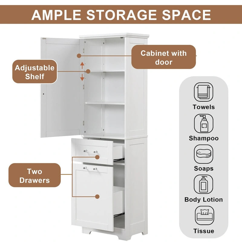 Armoire à linge de 20 in. W x 13 in. D x 68.1 in. H avec 2 tiroirs de tailles différentes et une étagère réglable