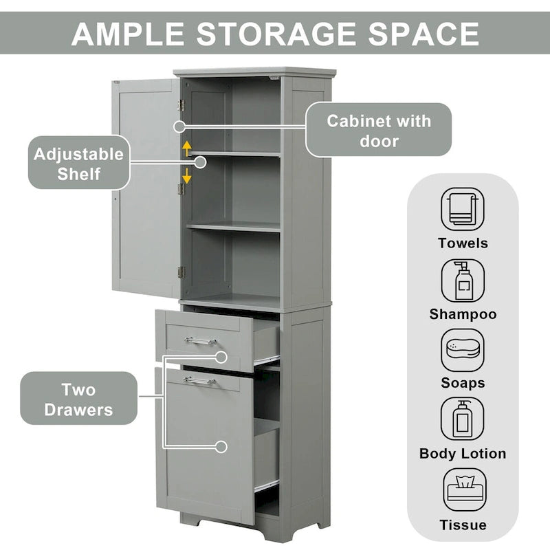 Armoire à linge de 20 in. W x 13 in. D x 68.1 in. H avec 2 tiroirs de tailles différentes et une étagère réglable