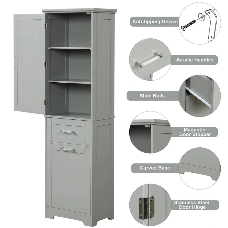 Armoire à linge de 20 in. W x 13 in. D x 68.1 in. H avec 2 tiroirs de tailles différentes et une étagère réglable
