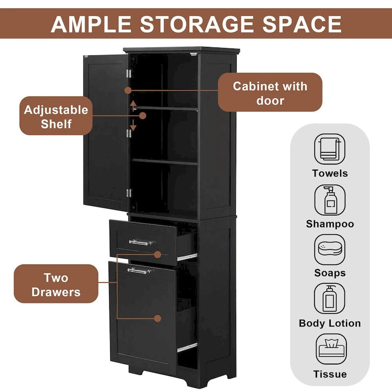 Armoire à linge de 20 in. W x 13 in. D x 68.1 in. H avec 2 tiroirs de tailles différentes et une étagère réglable