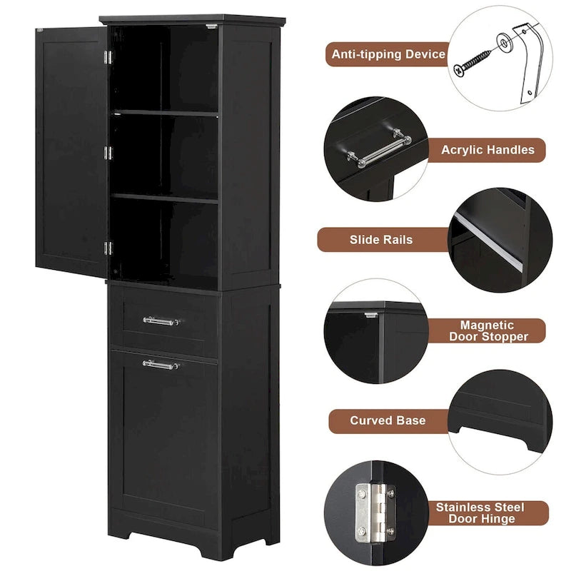 Armoire à linge de 20 in. W x 13 in. D x 68.1 in. H avec 2 tiroirs de tailles différentes et une étagère réglable