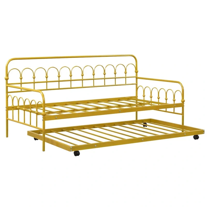 Sofá cama metálico tamaño Twin con cama nido y ruedas con freno
