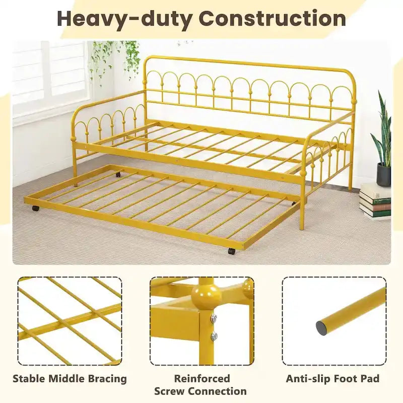 Sofá cama metálico tamaño Twin con cama nido y ruedas con freno