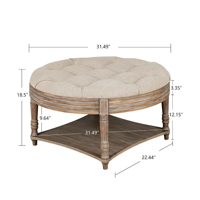 Runder Couchtisch mit 2-stufigem, knopfgeheftetem Ottomanen-Design